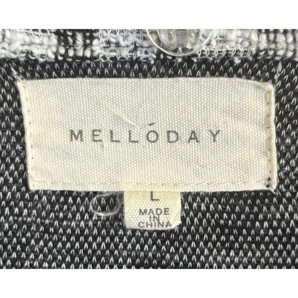 MELLODAY Black White Plaid Tweed Duster Women Large Jacket Open Front Pockets - Picture 5 of 11